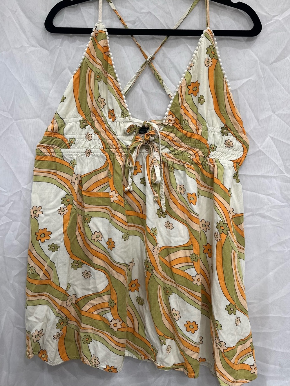 Wild Fable Floral Retro/Hippie Tie-Front Spaghetti Strap Mini Dress/Tunic